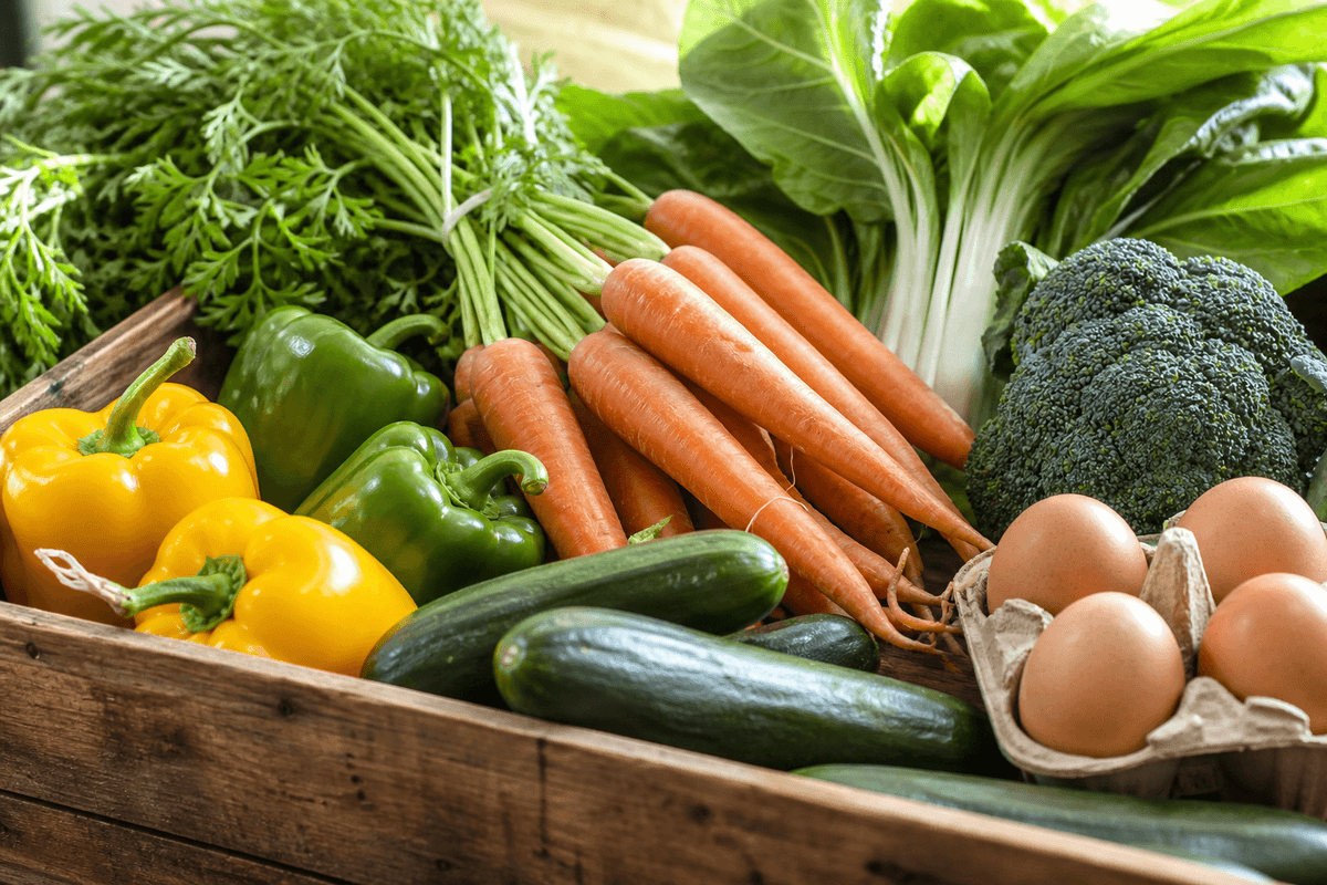 Fresh vegetables and farm eggs from local suppliers